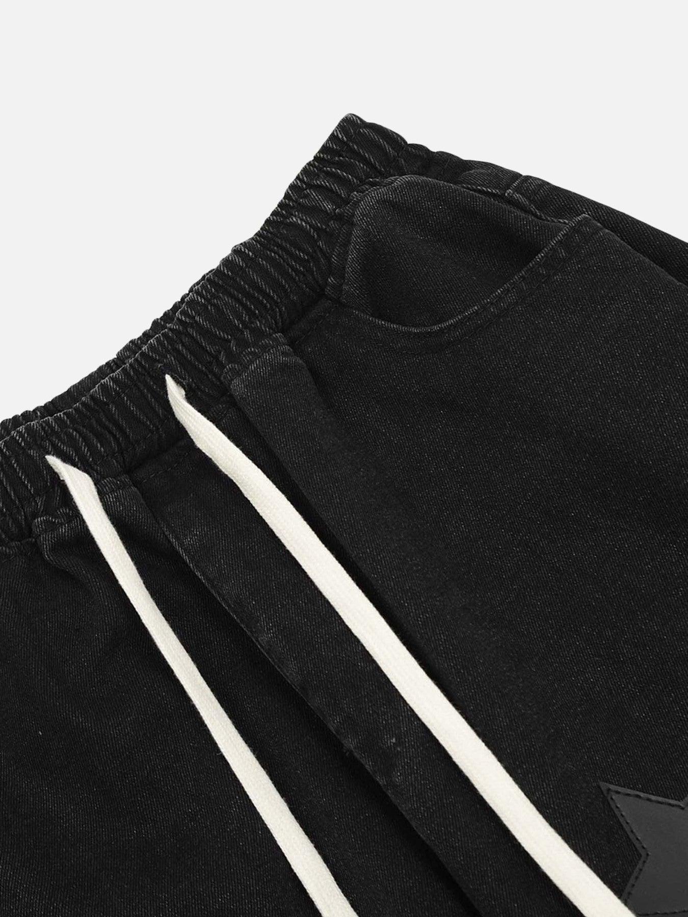 Star Embroidered Elastic Waist Jeans