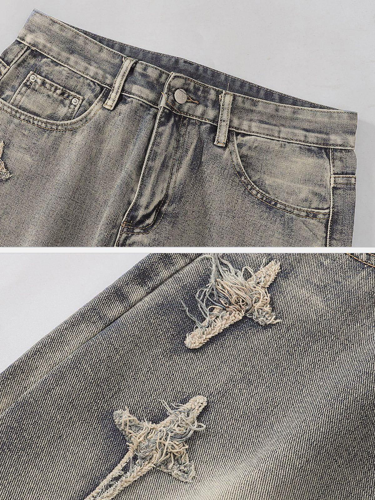 Star Embroidered Washed Jeans
