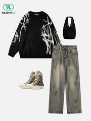 Star Embroidered Washed Jeans