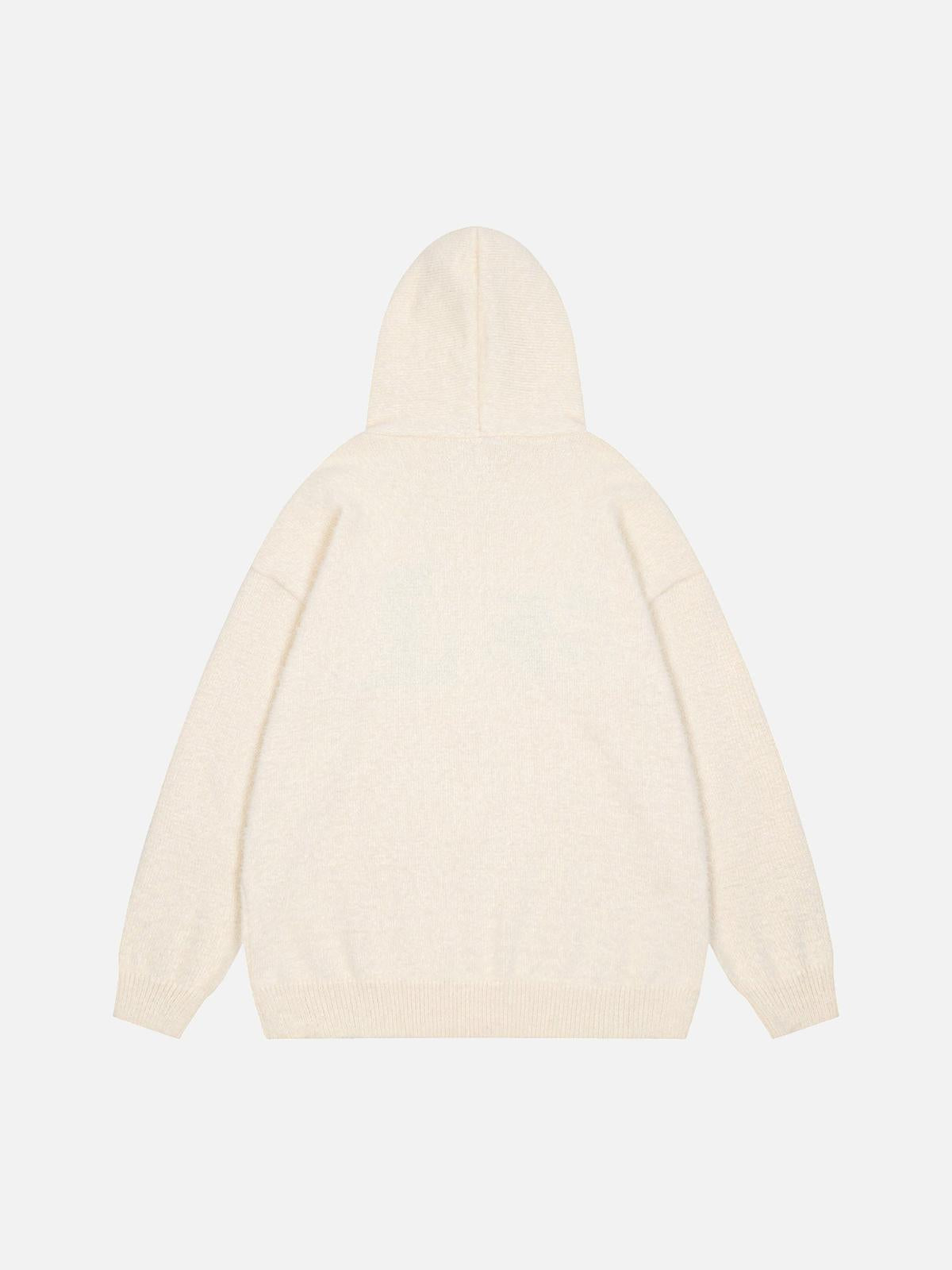 Star Knit Hooded Zip Up Cardigan Sweater