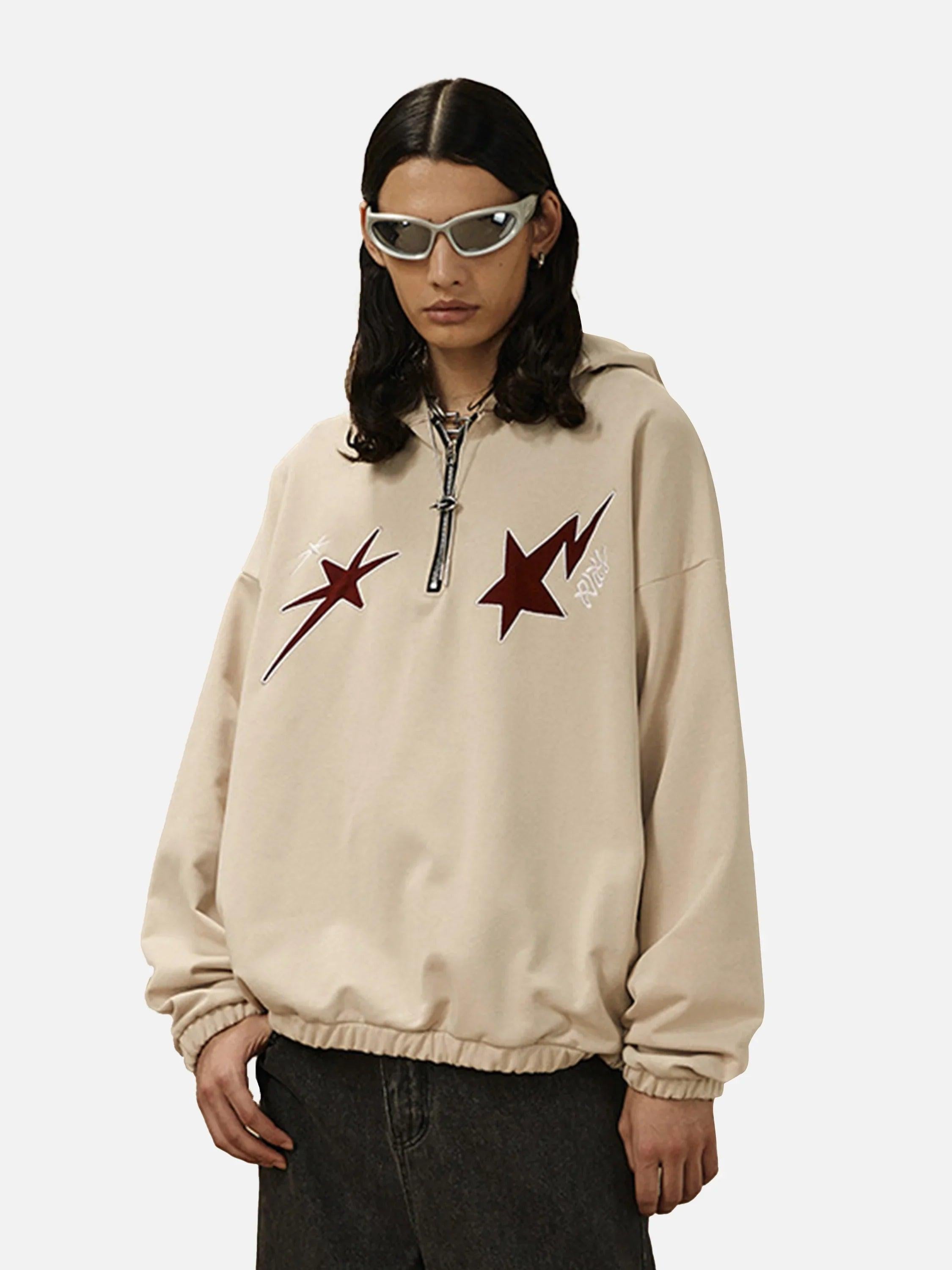 Star Patchwork Half-Zip Hoodie