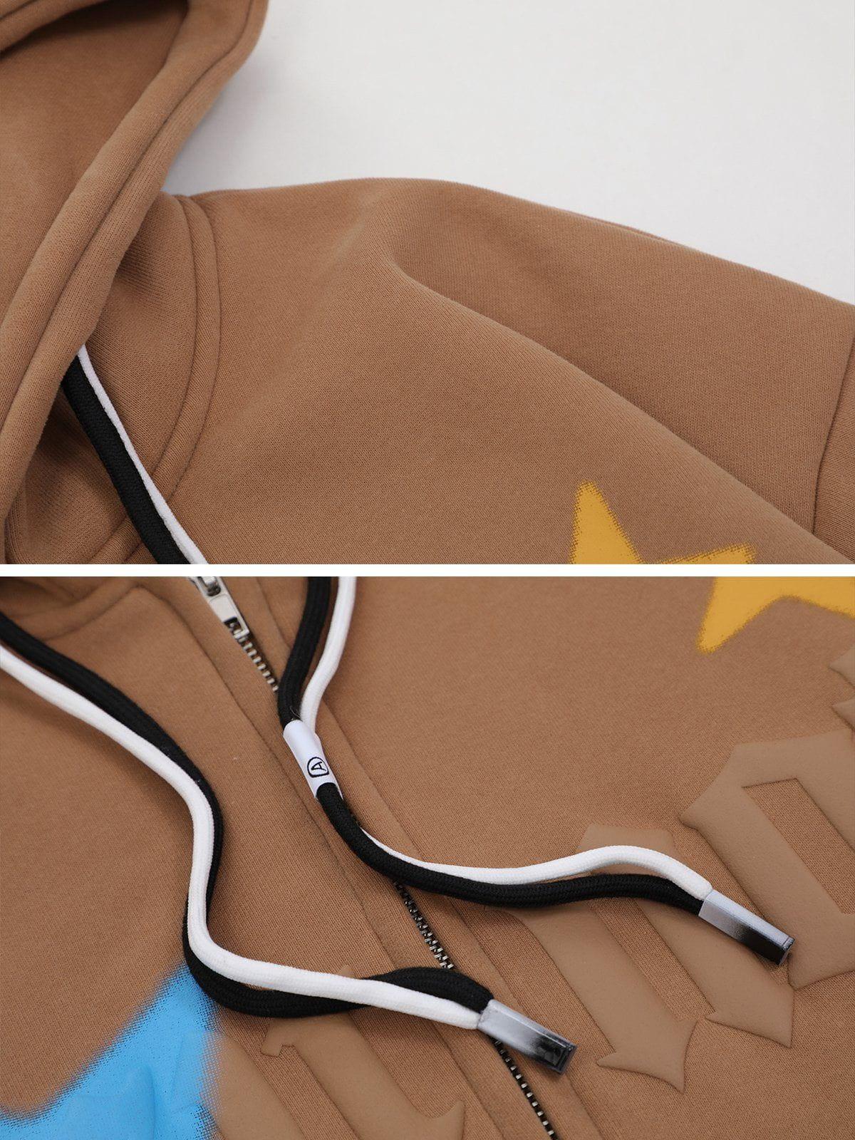 Star Print Fleece Zip Hoodie