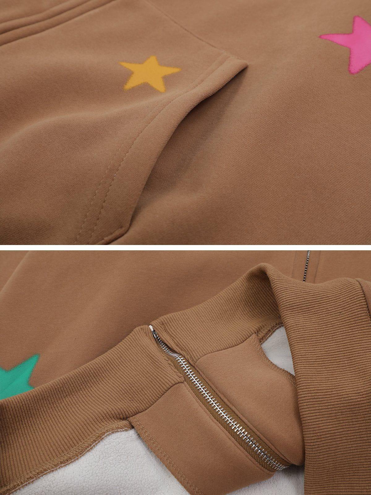 Star Print Fleece Zip Hoodie