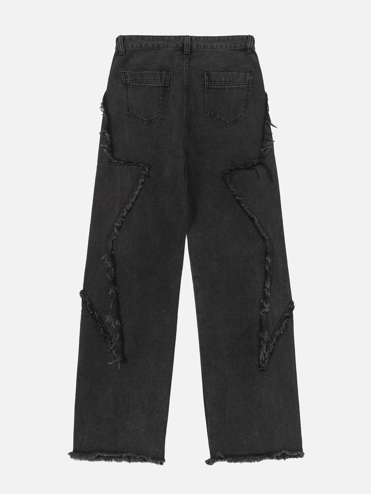 Star Symmetrical Raw Edge Splicing Jeans