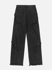Star Symmetrical Raw Edge Splicing Jeans