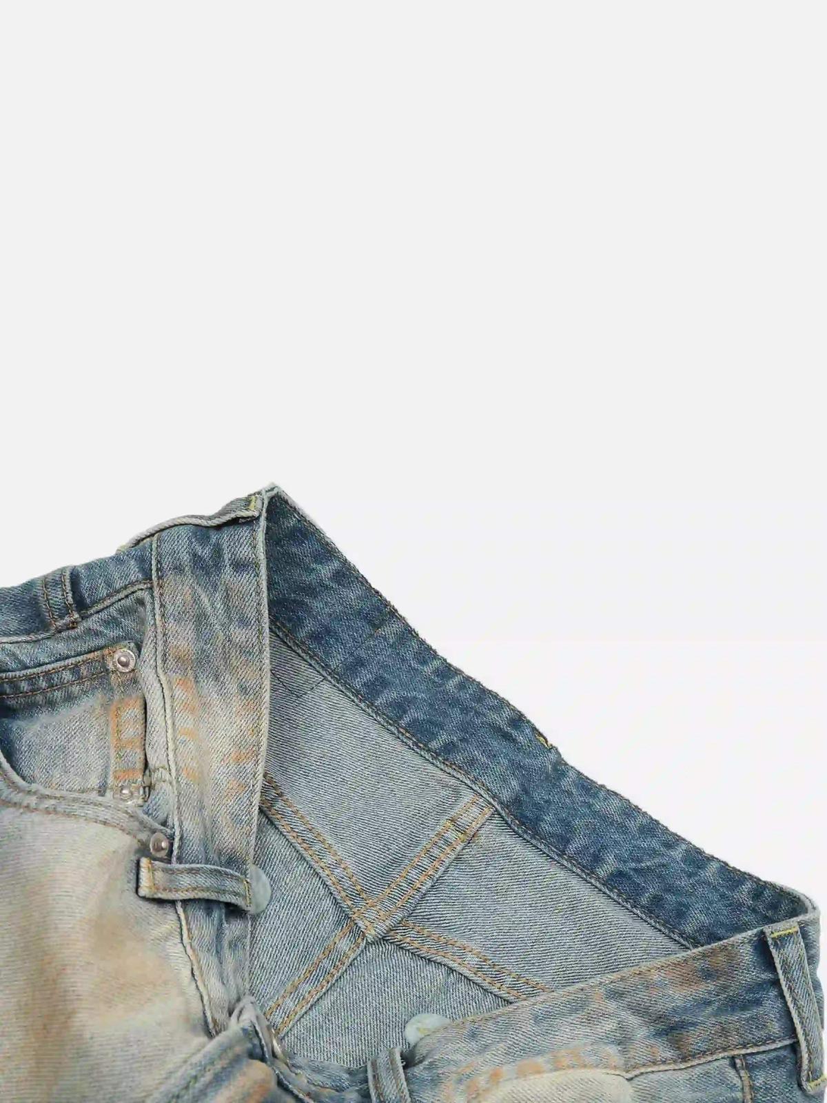 Street Distressed Industrial Style Straight Jeans
