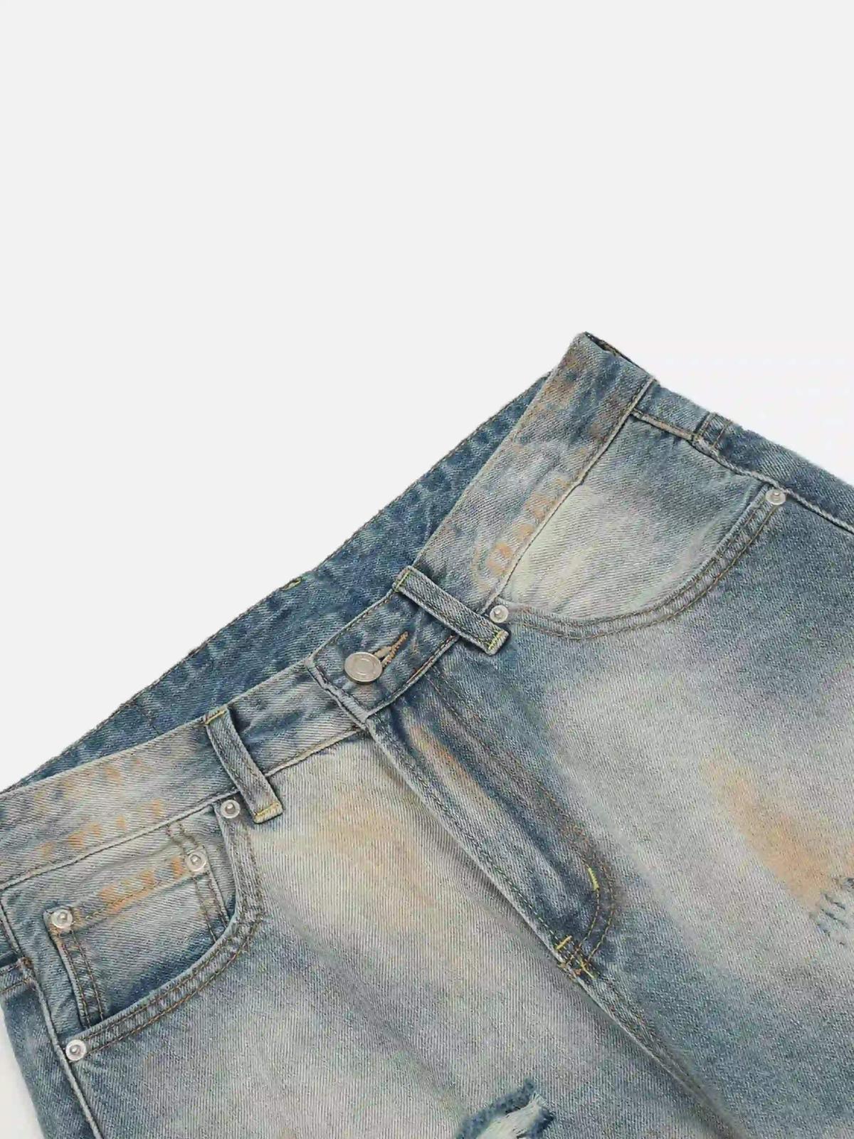 Street Distressed Industrial Style Straight Jeans