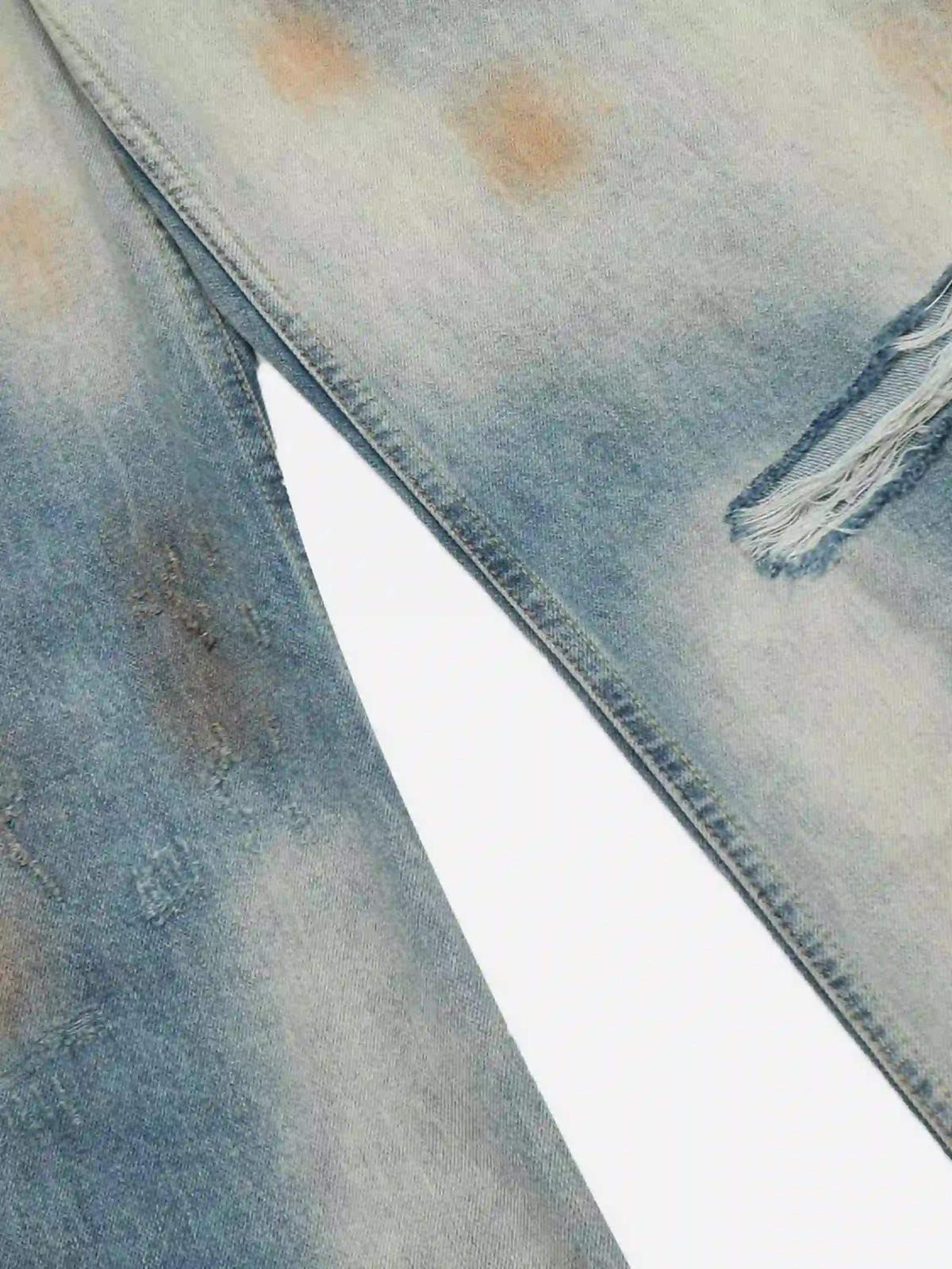 Street Distressed Industrial Style Straight Jeans
