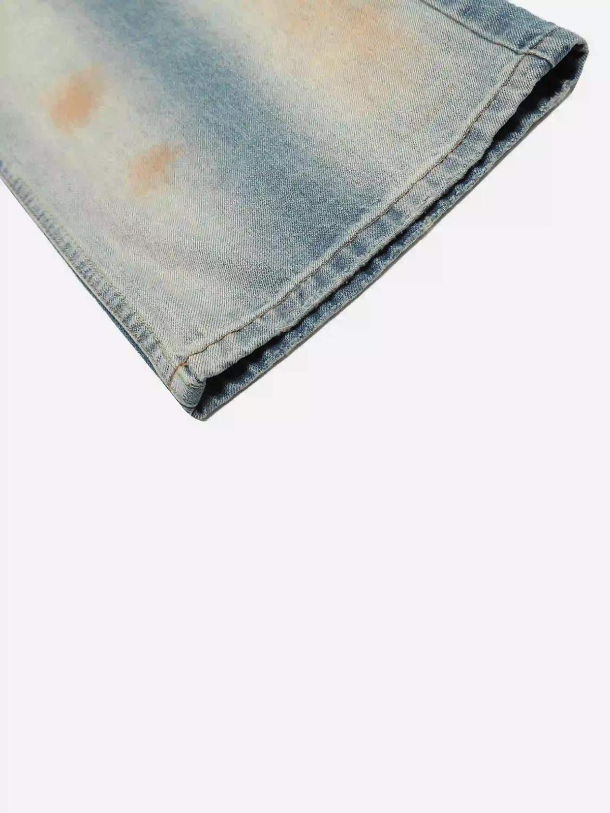 Street Distressed Industrial Style Straight Jeans