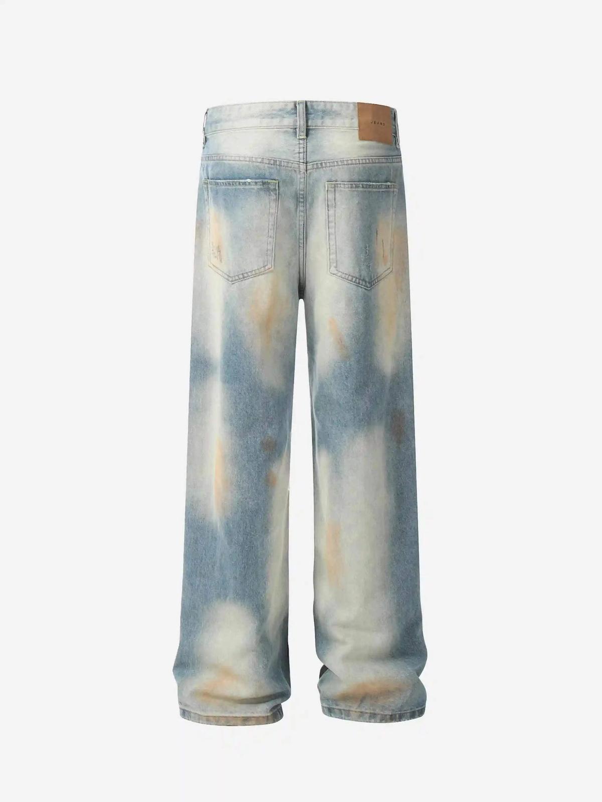 Street Distressed Industrial Style Straight Jeans