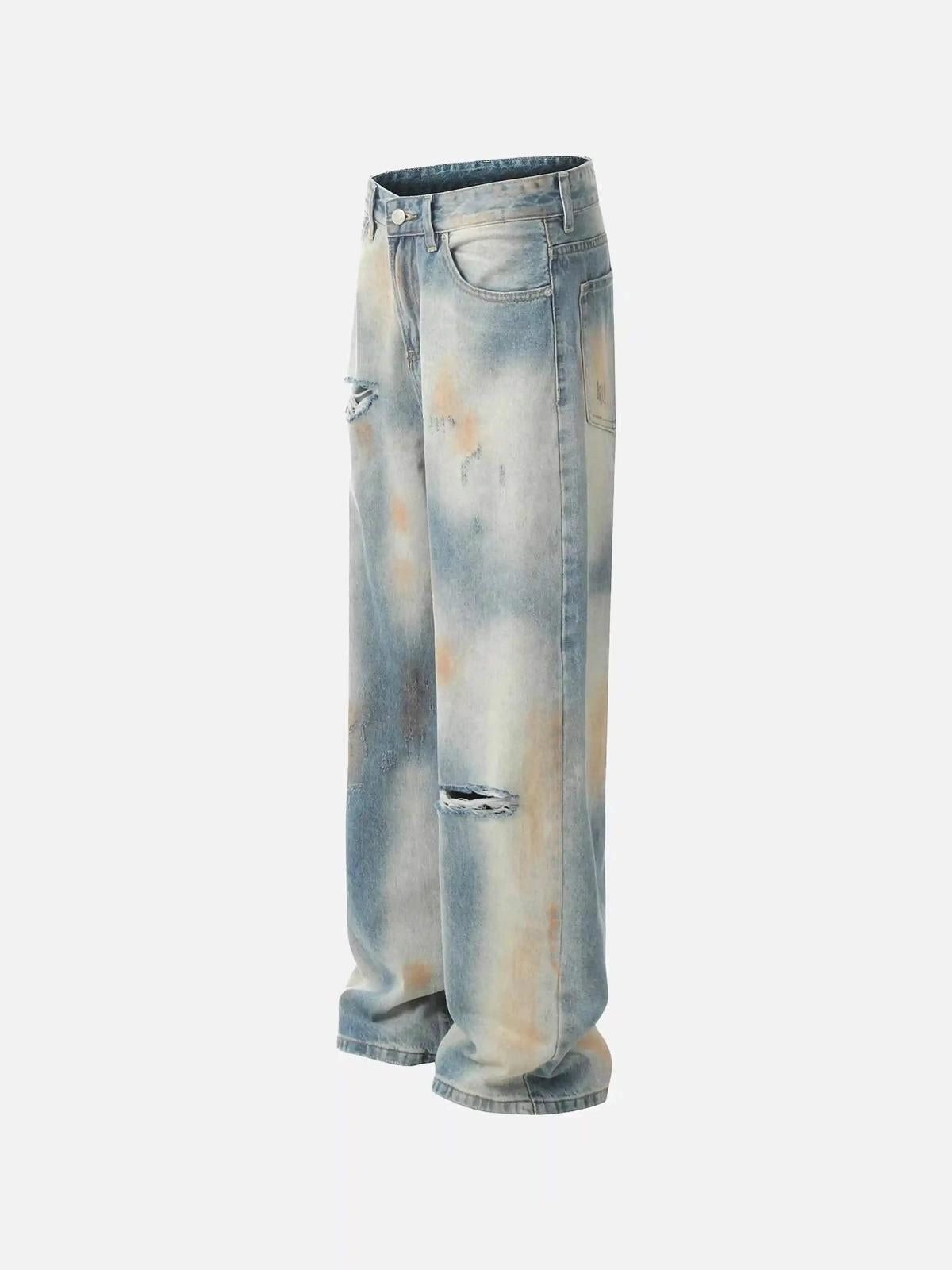 Street Distressed Industrial Style Straight Jeans