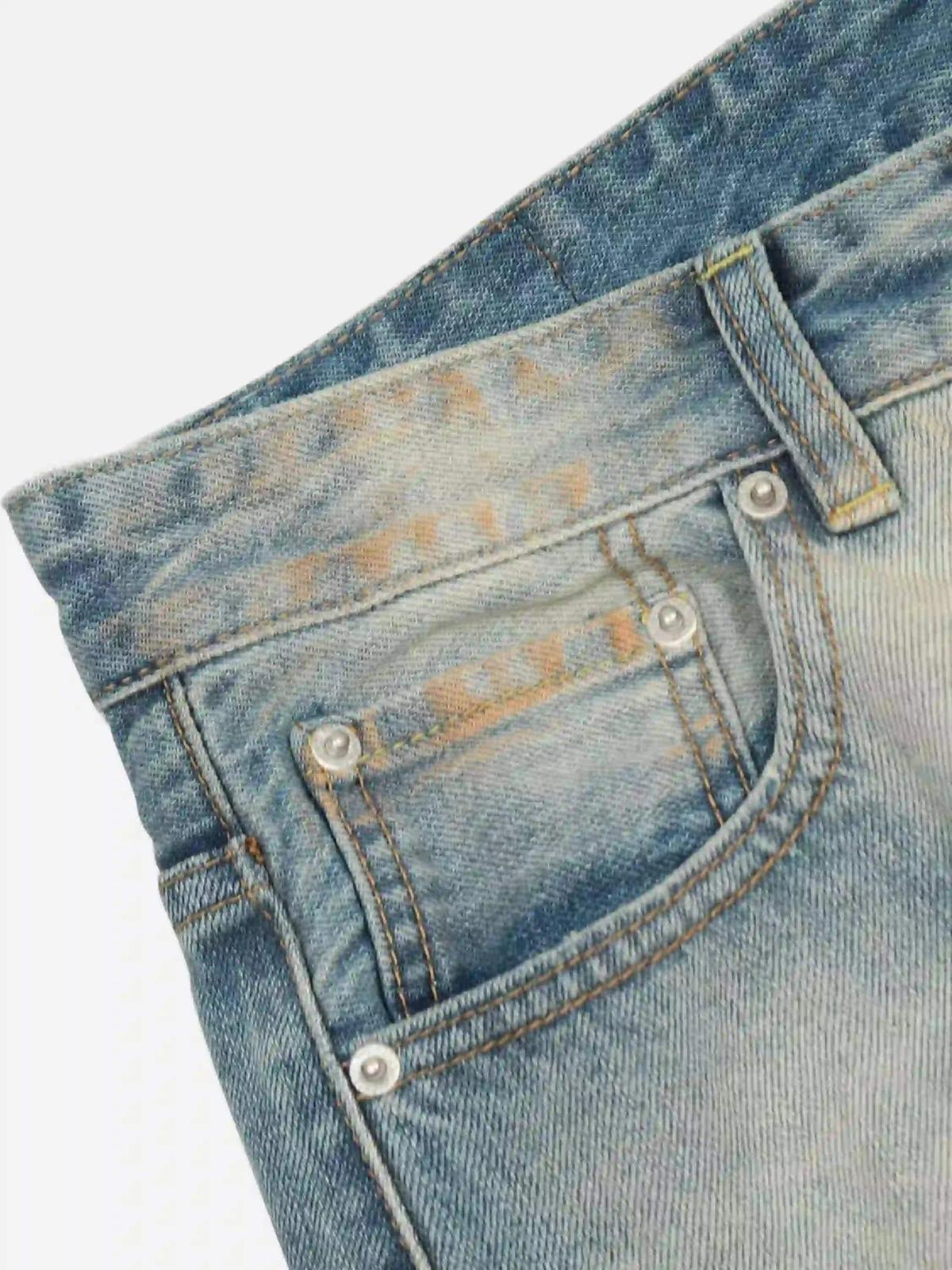 Street Distressed Industrial Style Straight Jeans