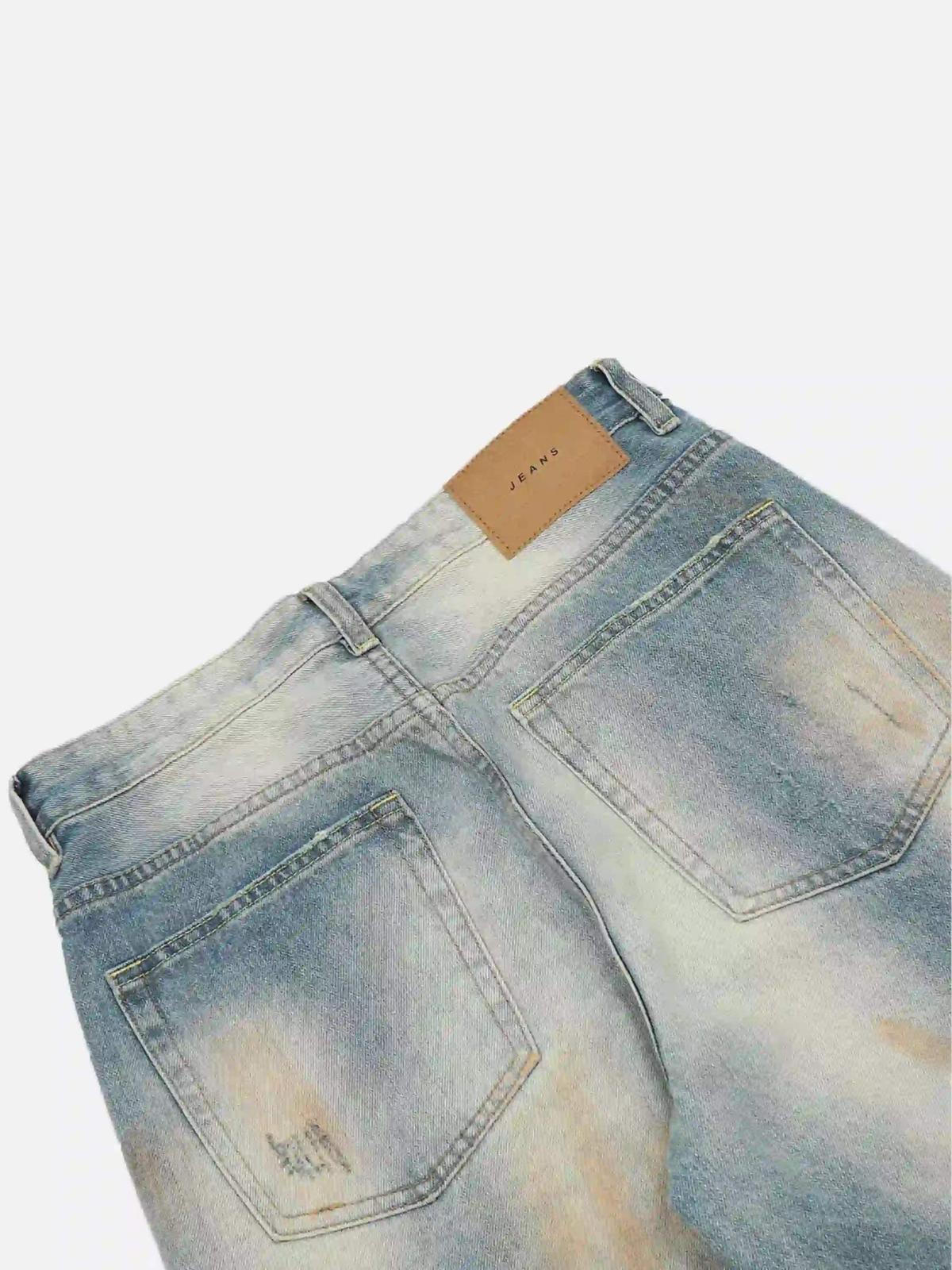 Street Distressed Industrial Style Straight Jeans