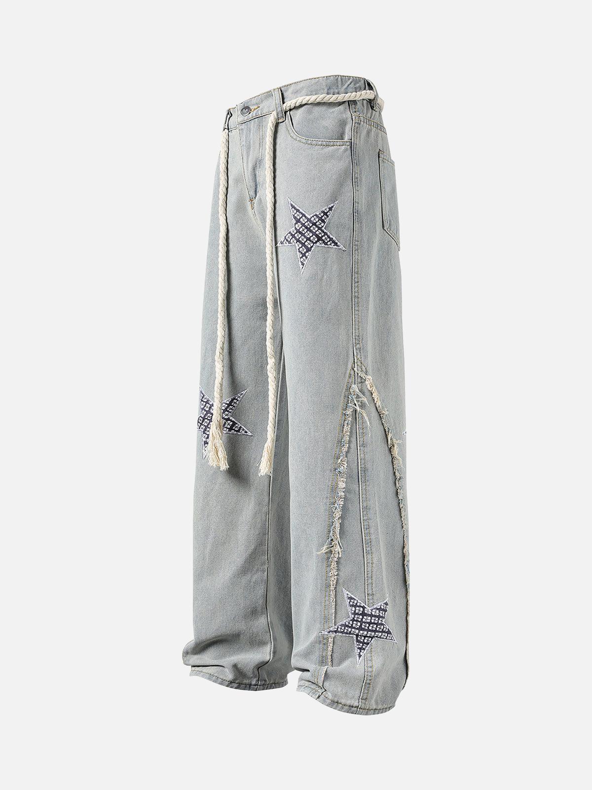Street Drawstring Star Applique Jeans