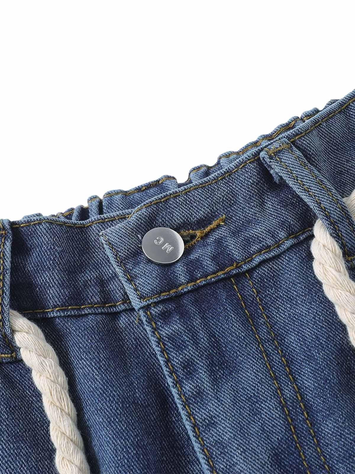 Street Drawstring Star Applique Jeans