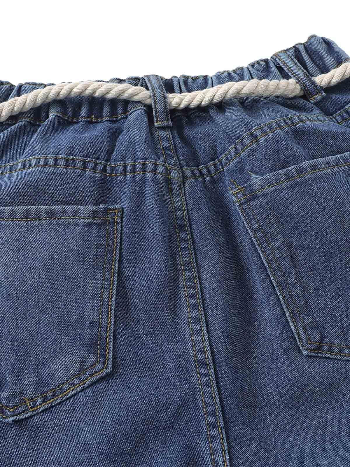 Street Drawstring Star Applique Jeans