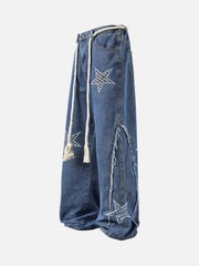 Street Drawstring Star Applique Jeans
