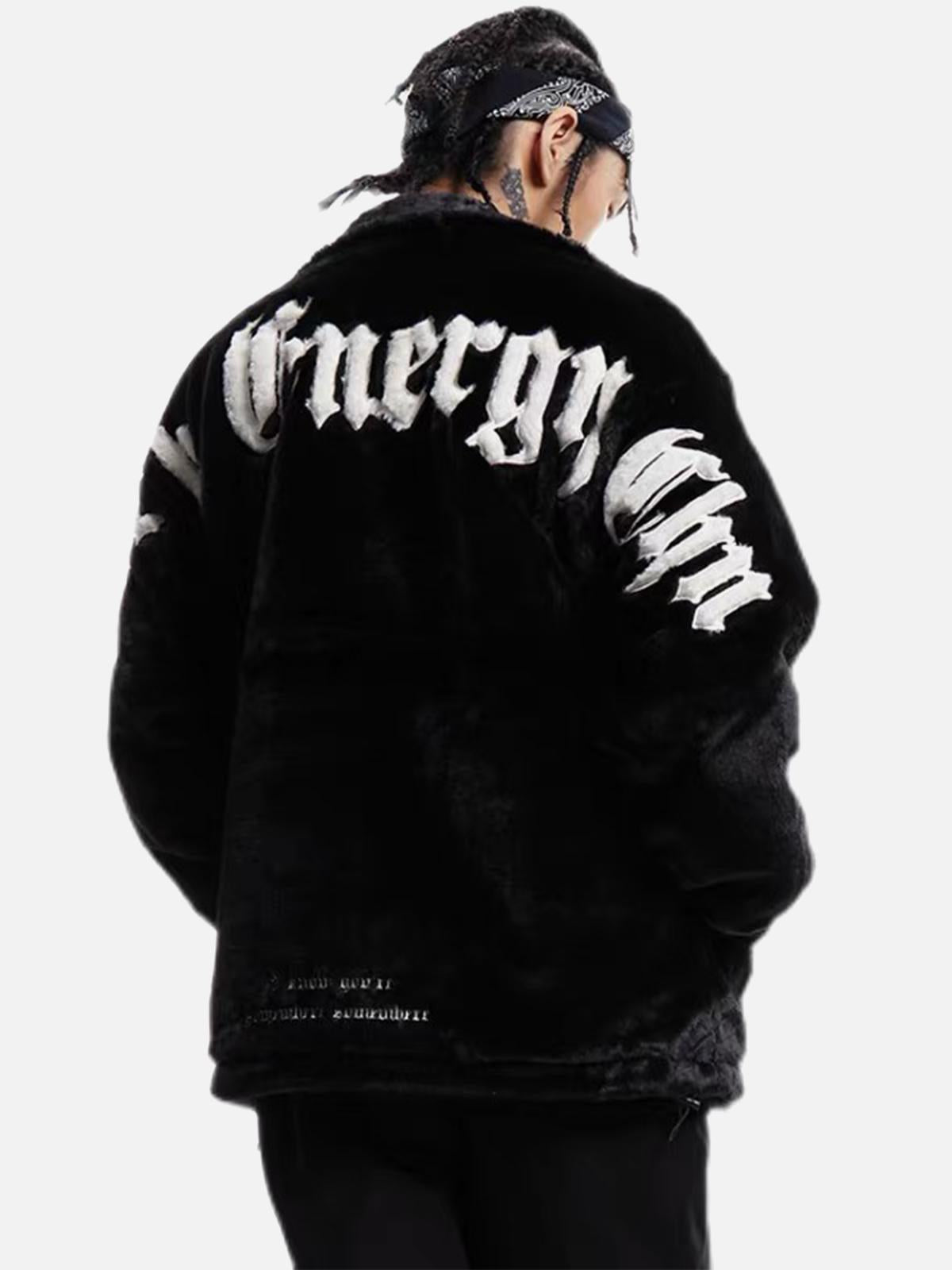 Street Letter Embroidered Fleece Jacket