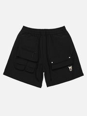 Street Patchwork Personalized Multi-Pocket Shorts