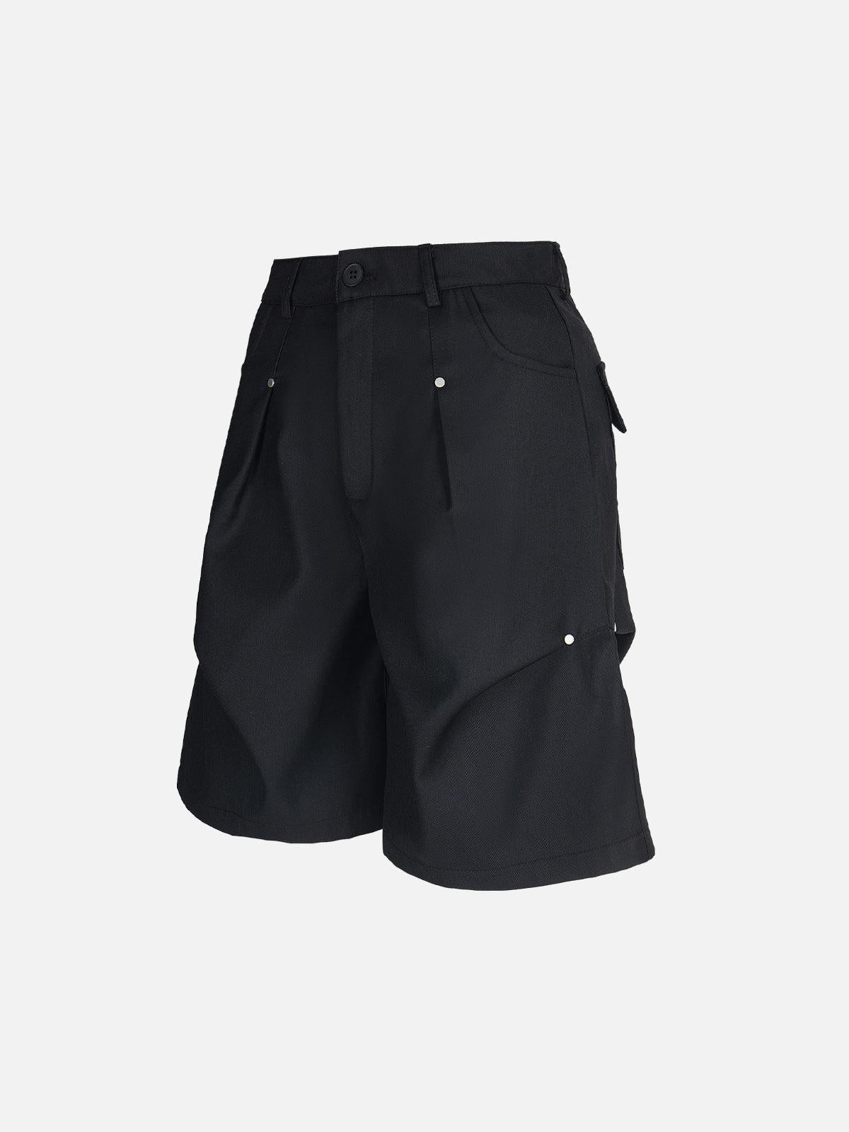 Street Retro Pleated Rivet Shorts