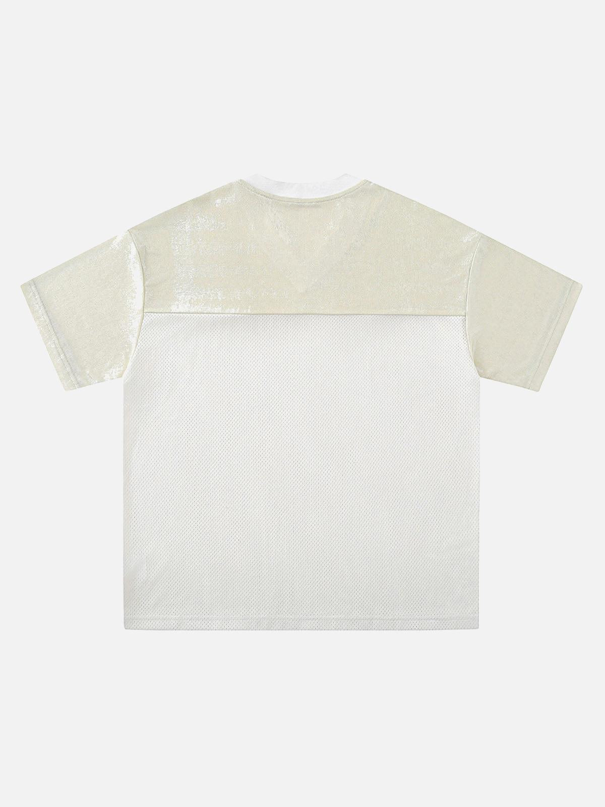Street Stitching Mesh Character Print T-Shirt