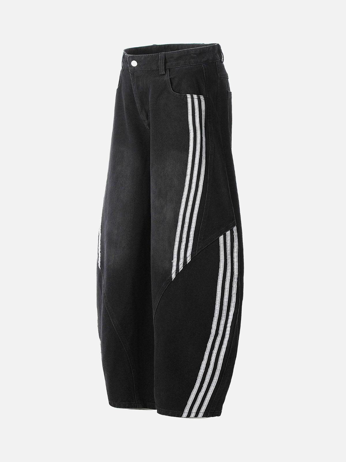 Striped Stitching Barrel Jeans