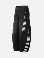 Striped Stitching Barrel Jeans