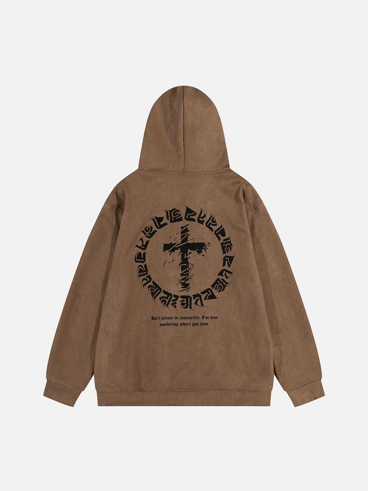 Suede Cross Print Hoodie