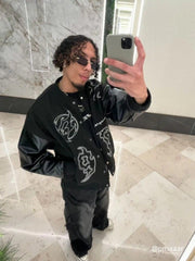 Symbol Embroidery PU Leather Racing Jacket