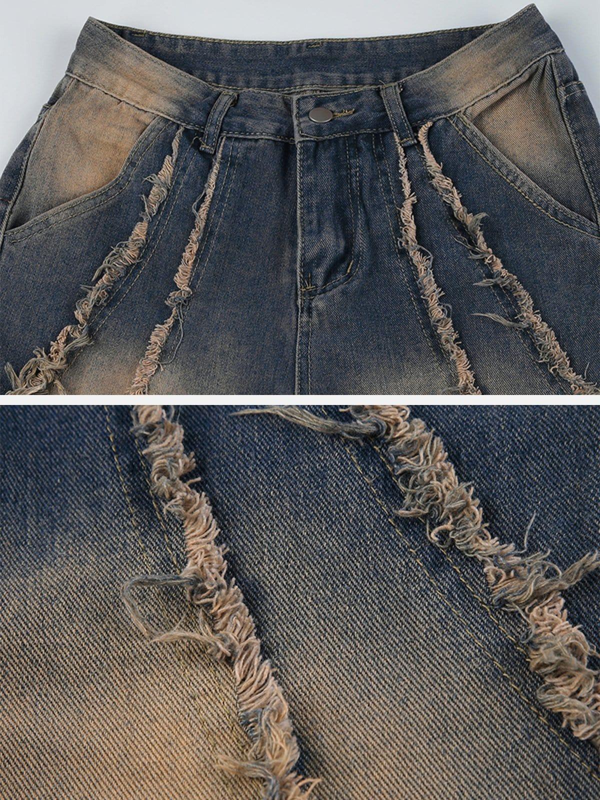 Symmetrical Raw Edge Straight-Leg Jeans