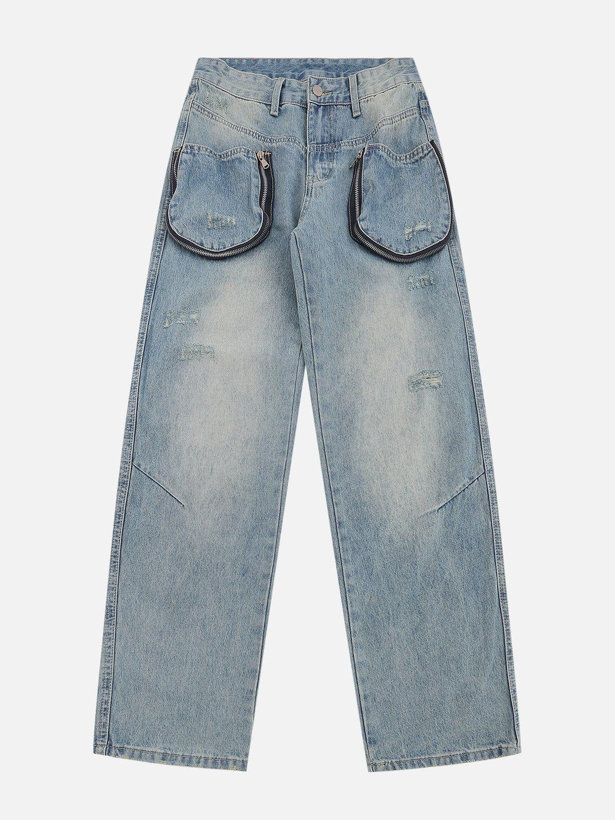 3D Zip Up Pocket Straight-Leg Jeans