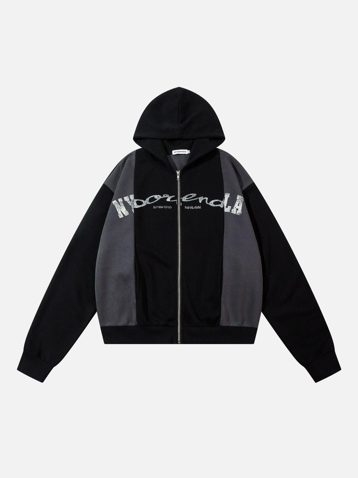 Academic Style Assembled Color Blocking Hoodie