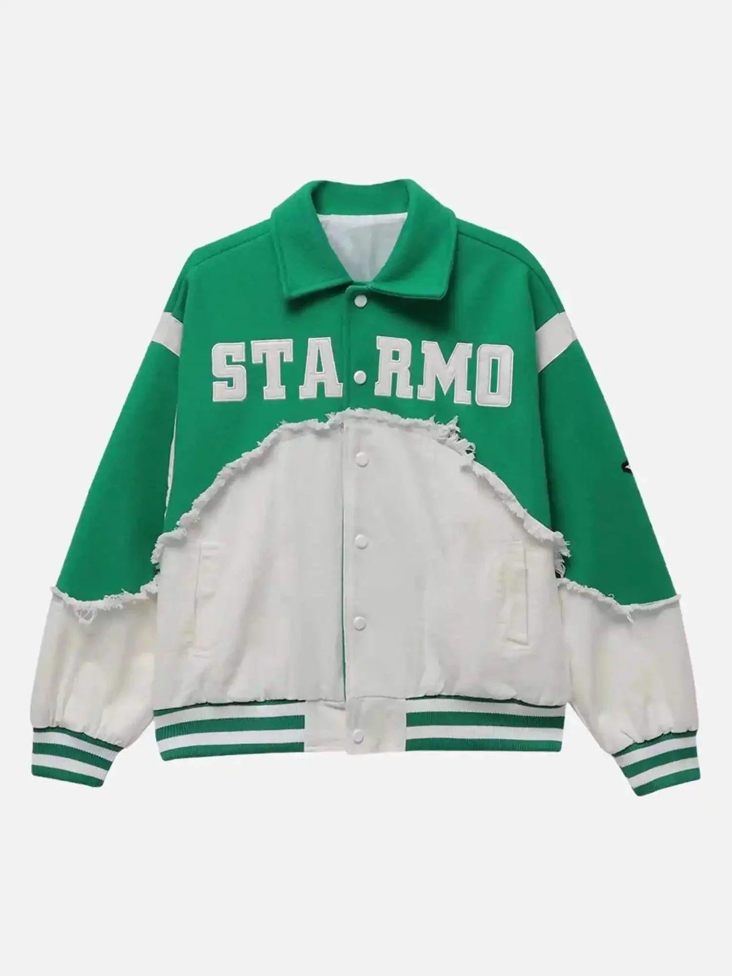 American High Street Denim Fabric Splicing Baseball Jacket