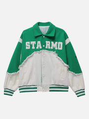 American High Street Denim Fabric Splicing Baseball Jacket