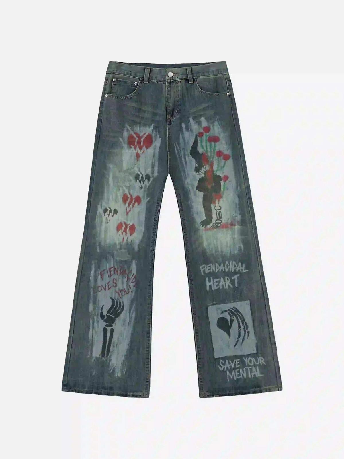 American High Street Graffiti Washed Jeans