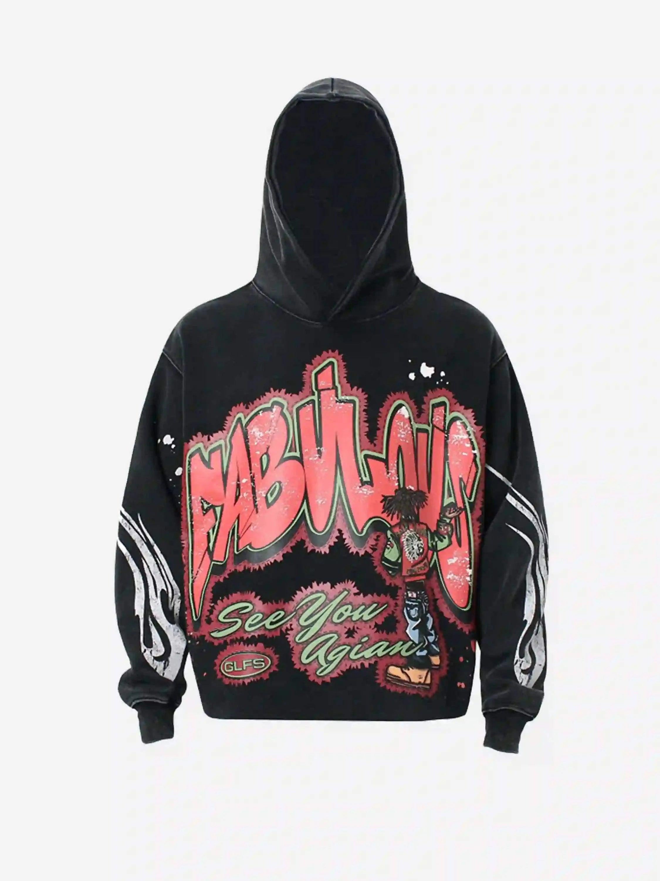 American Hip-Hop Graffiti Distressed Hooded Hoodie