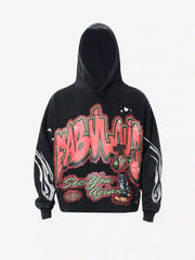 American Hip-Hop Graffiti Distressed Hooded Hoodie