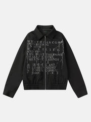 American Retro Distressed Letter Print Jacket