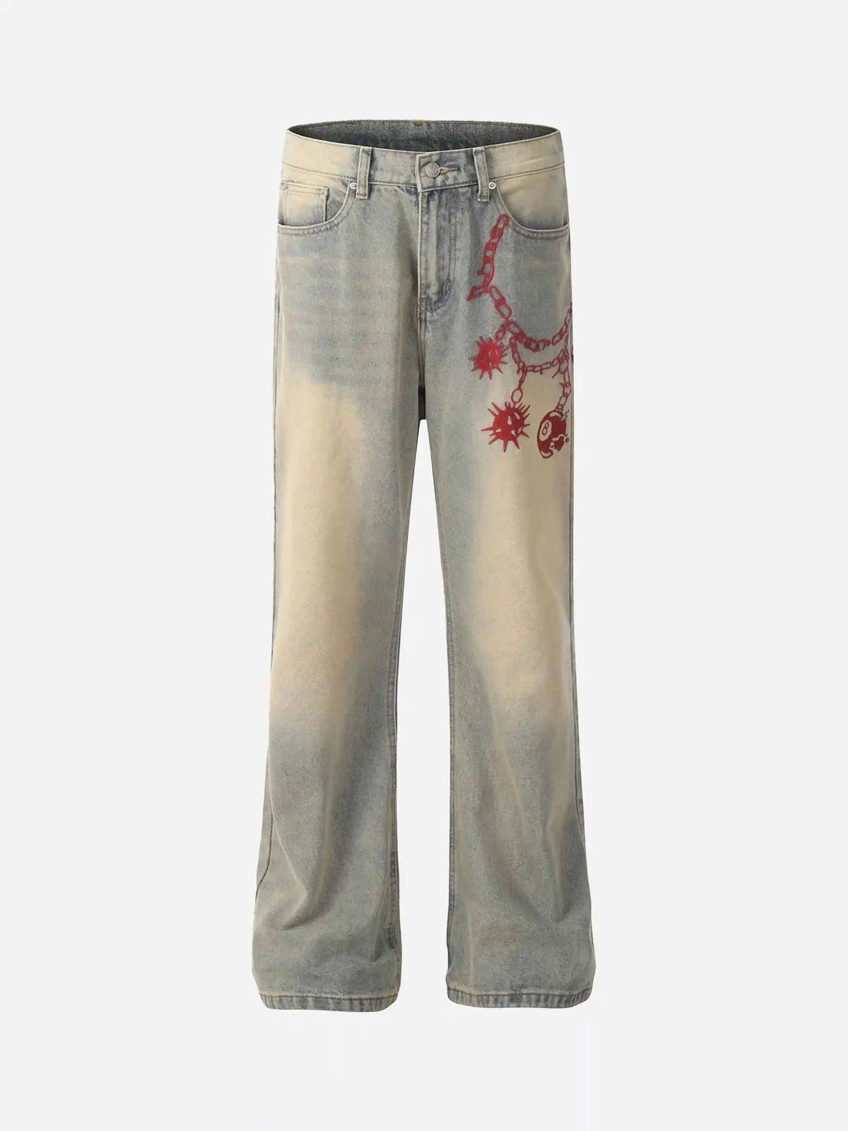 American Retro Hip-Hop Chain Embroidery Jeans