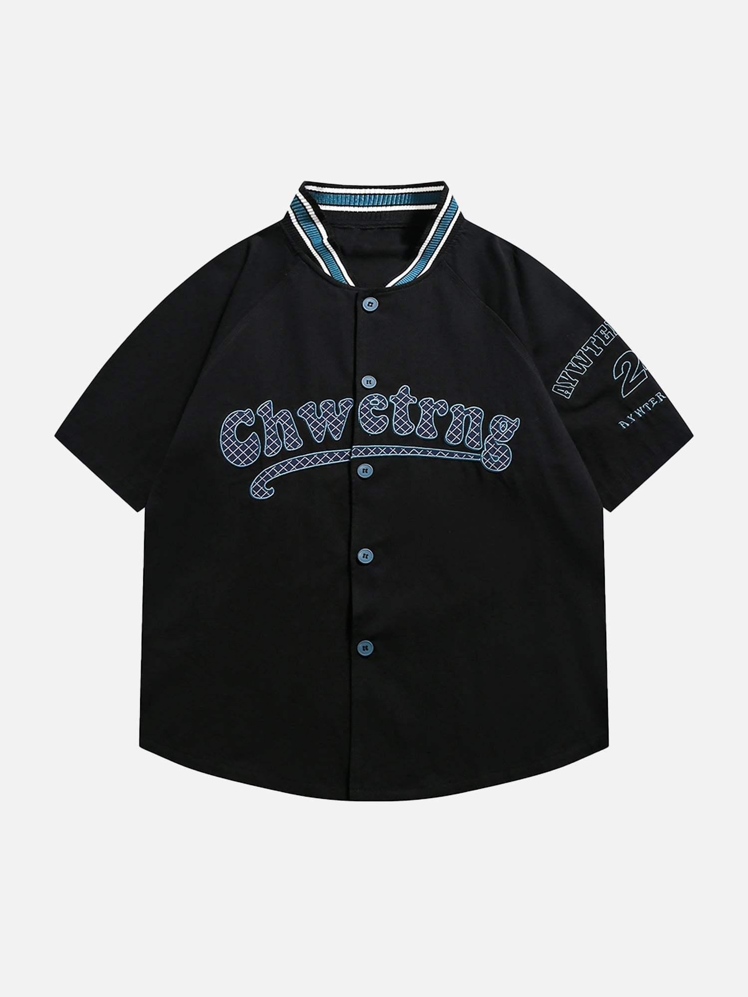 American Retro Letter Patch Short-Sleeved Shirt