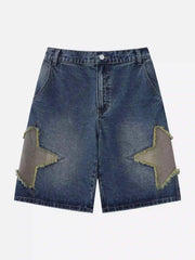 American Retro Patchwork Denim Shorts