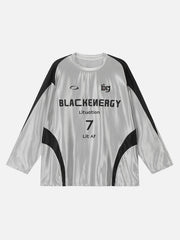 American Retro Patchwork Print Long-Sleeved T-Shirt