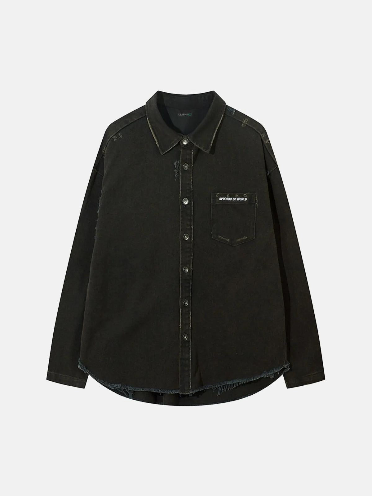 American Retro Raw Edge Cross Long Sleeve Shirt