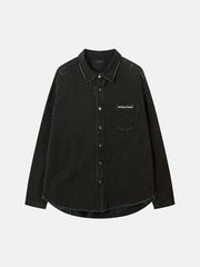 American Retro Raw Edge Cross Long Sleeve Shirt