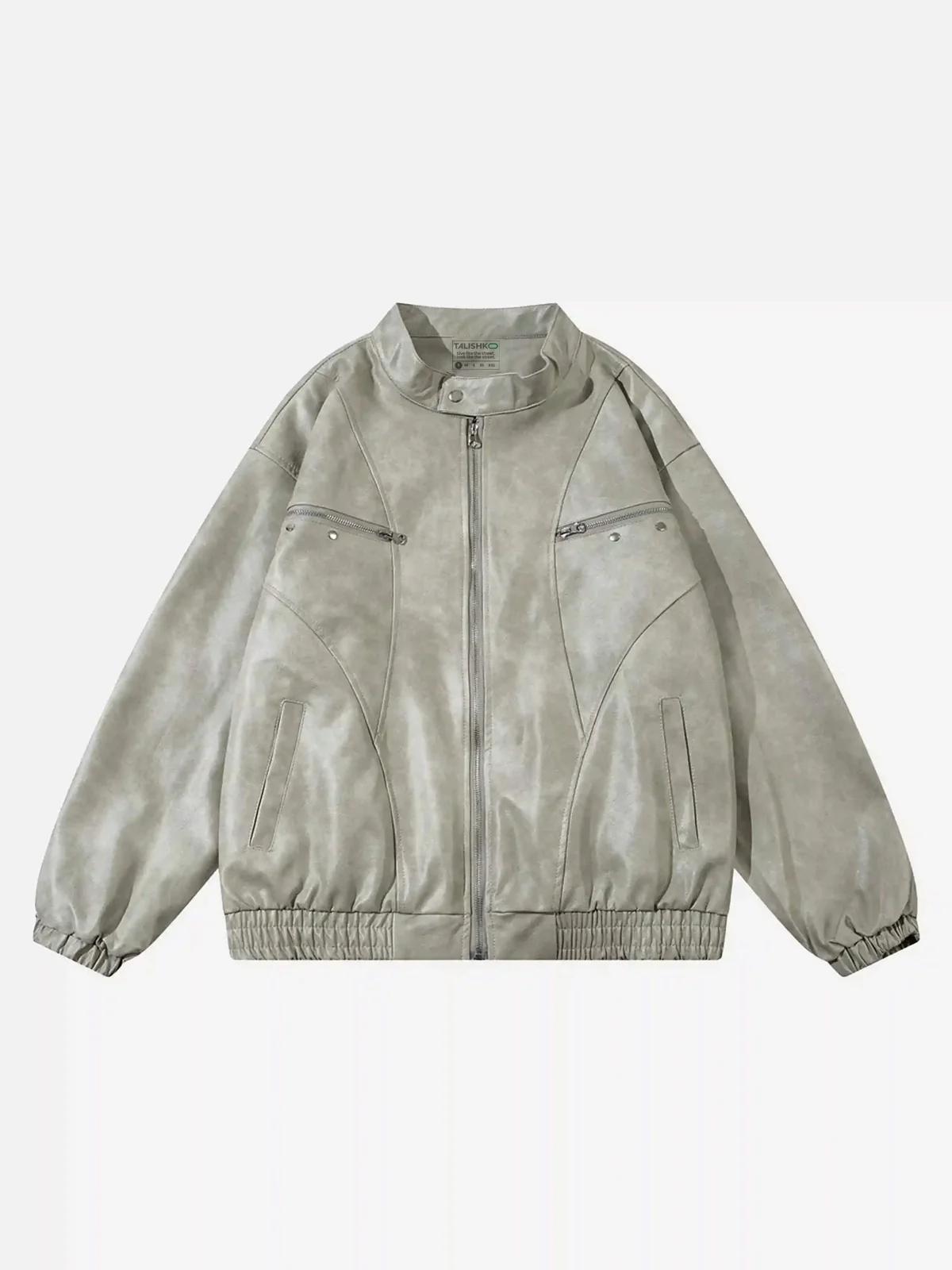 American Retro Script Embroidered Motorcycle Jacket