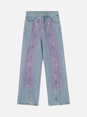 American Retro Spray-Painted Star Embroidered Jeans