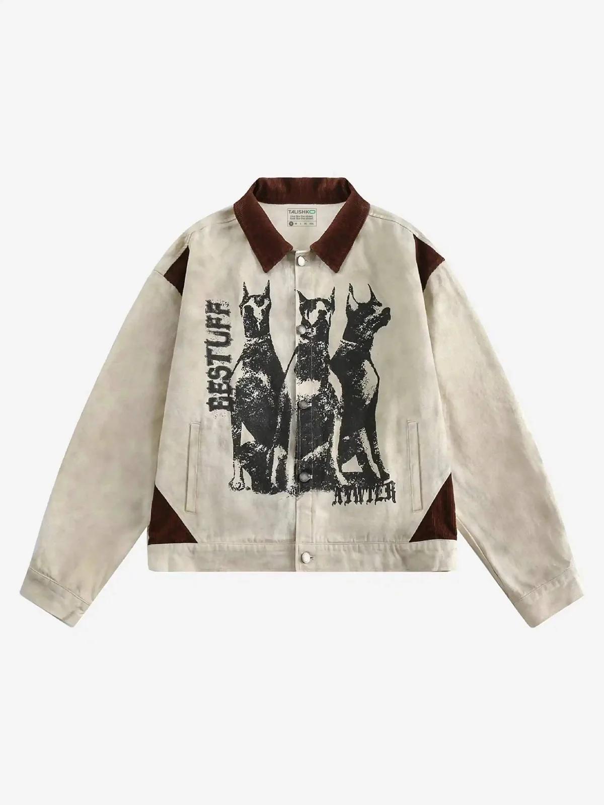 American Retro Washed Graffiti Patchwork Jacket