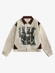 American Retro Washed Graffiti Patchwork Jacket