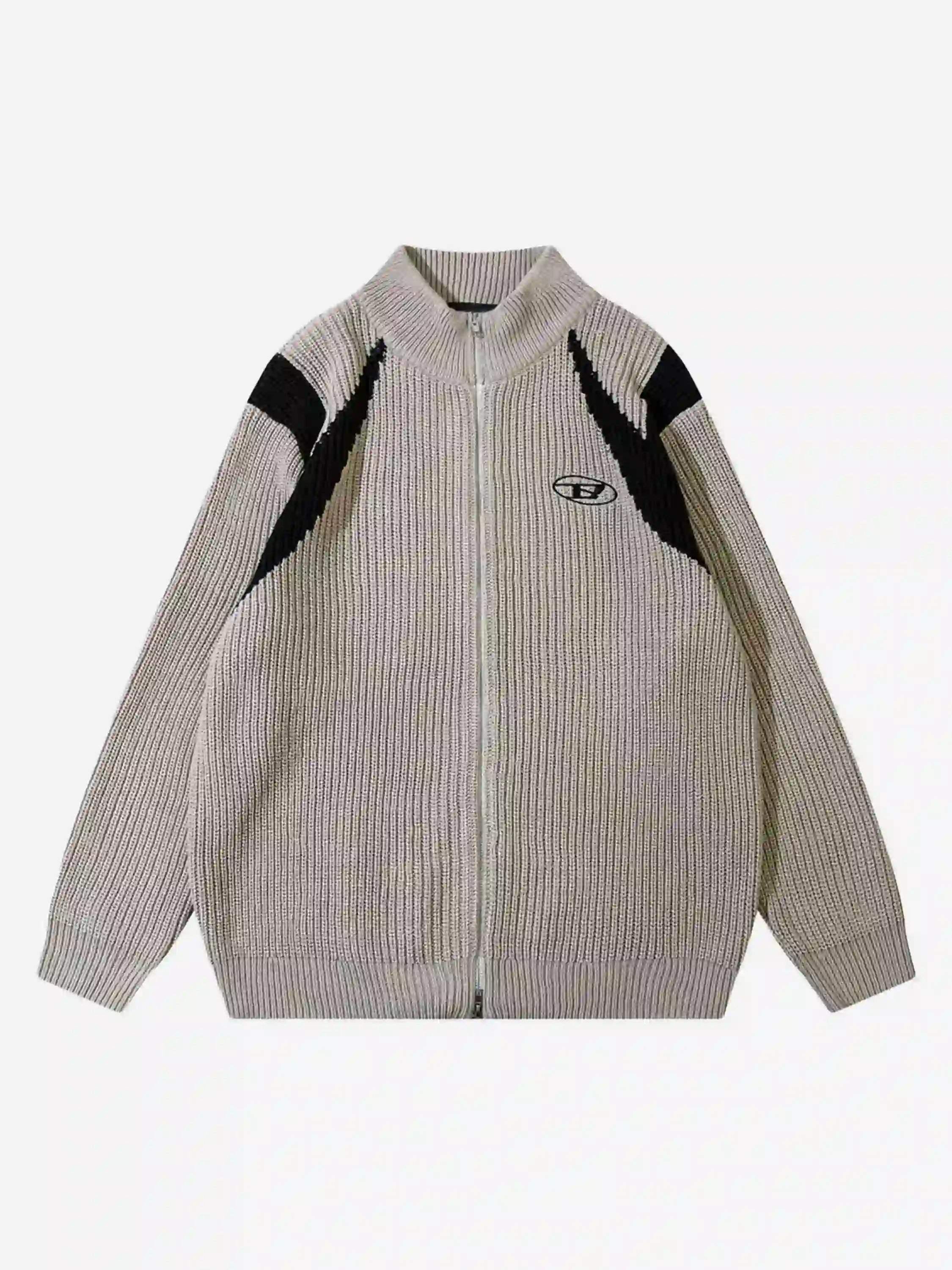American Style Color Blocking Zipper Cardigan