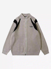 American Style Color Blocking Zipper Cardigan